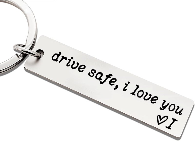 ZEARPT Valentine’s Day Gift for Boyfriend, Personalized Initial Drive Safe I Love You Keychain, Stainless Steel Key Ring for Him Husband Son, Couples Car Accessory, Gift-Ready Box - Image 1